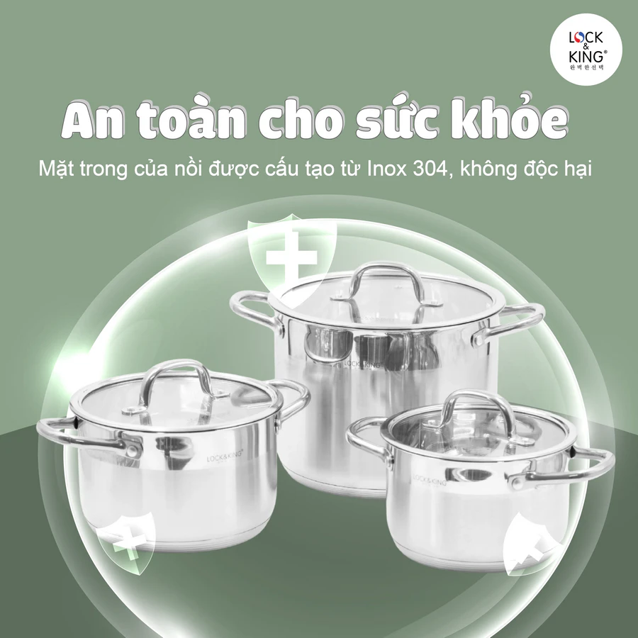 Bộ Nồi Inox 5 Đáy Cao Cấp Lock&King LK-338 an toàn cho người sử dụng