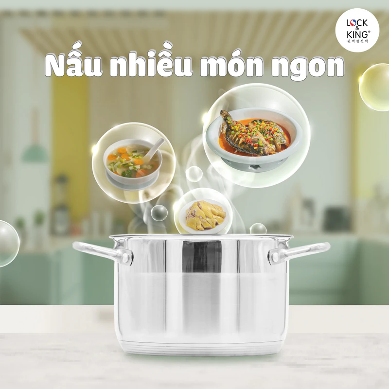 Bộ Nồi Inox 5 đáy Cao Cấp Lock&amp;King LK336 nấu được nhiều món ăn ngon