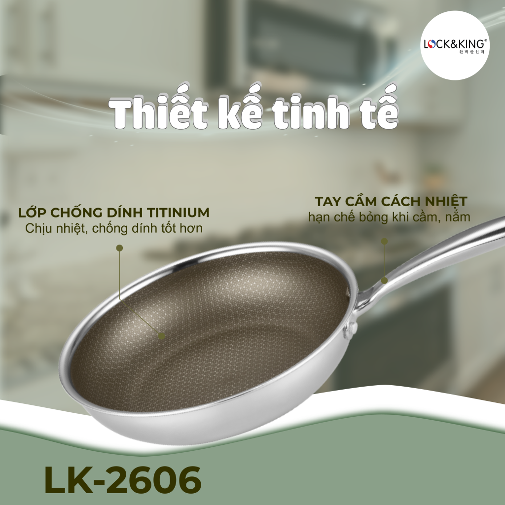 Chảo cạn Titanium Lock&King LK-2606 thiết kế tinh tế