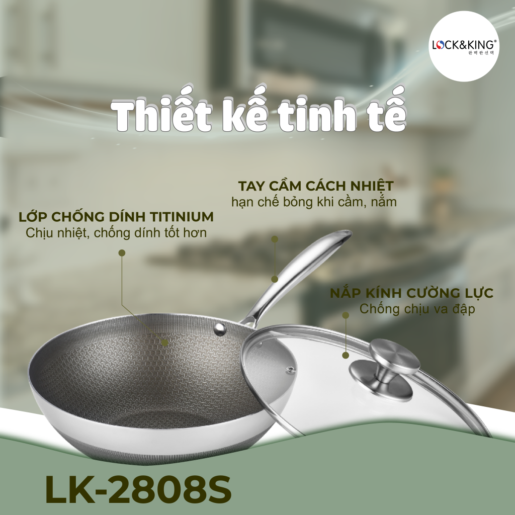 Chảo Sâu Titanium Lock7King LK-2808S thiết kế tinh tế