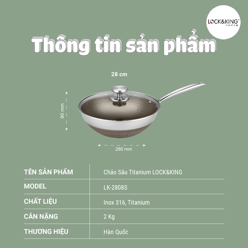 Đôi nét thông tin về Chảo Sâu Titanium Lock7King LK-2808S