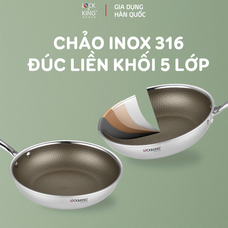 Chảo Inox 316 đúc liền khối 5 lớp