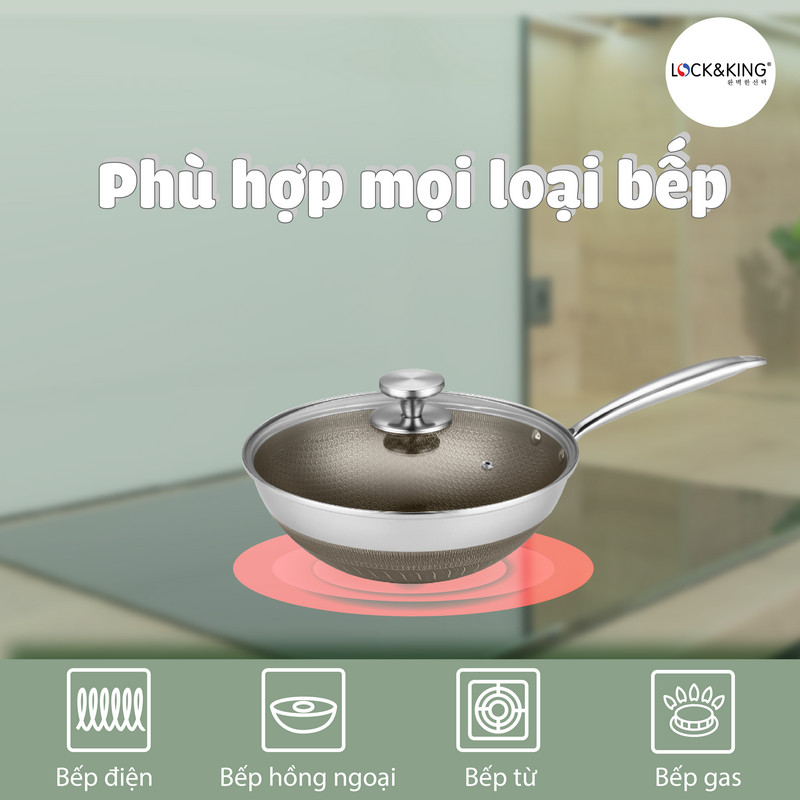 Chảo Sâu Titnium Lock&King LK-2404S thích hợp cho mọi loại bếp
