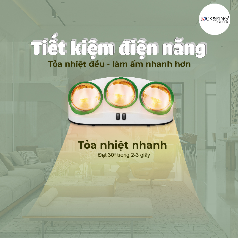 Ưu điểm của Đèn sưởi nhà tắm 3 bóng cao cấp Lock&King LK-1003