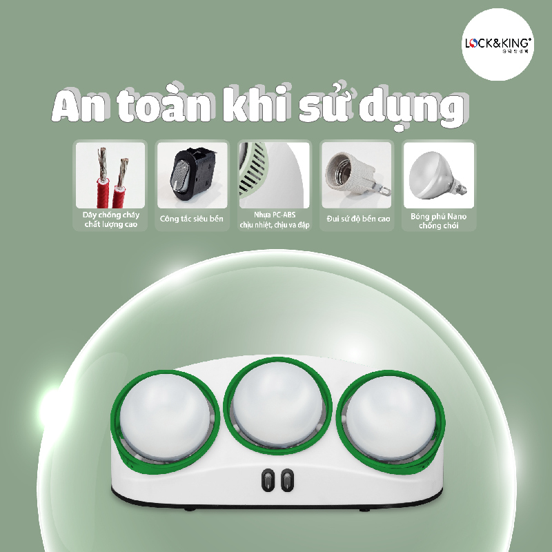 Đèn sưởi nhà tắm 3 bóng Lock&King LK-1033 an toàn khi sử dụng