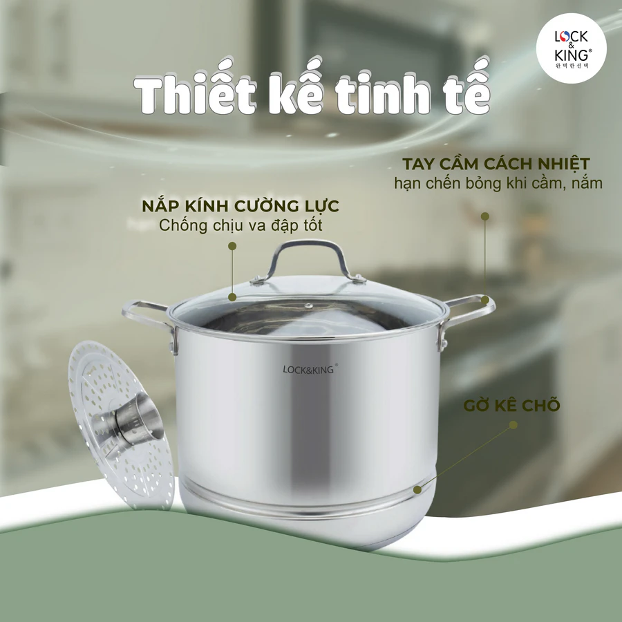 Nồi Luộc Gà Hấp Đa Năng Lock&King LK-3226 thiết kế sang trọng