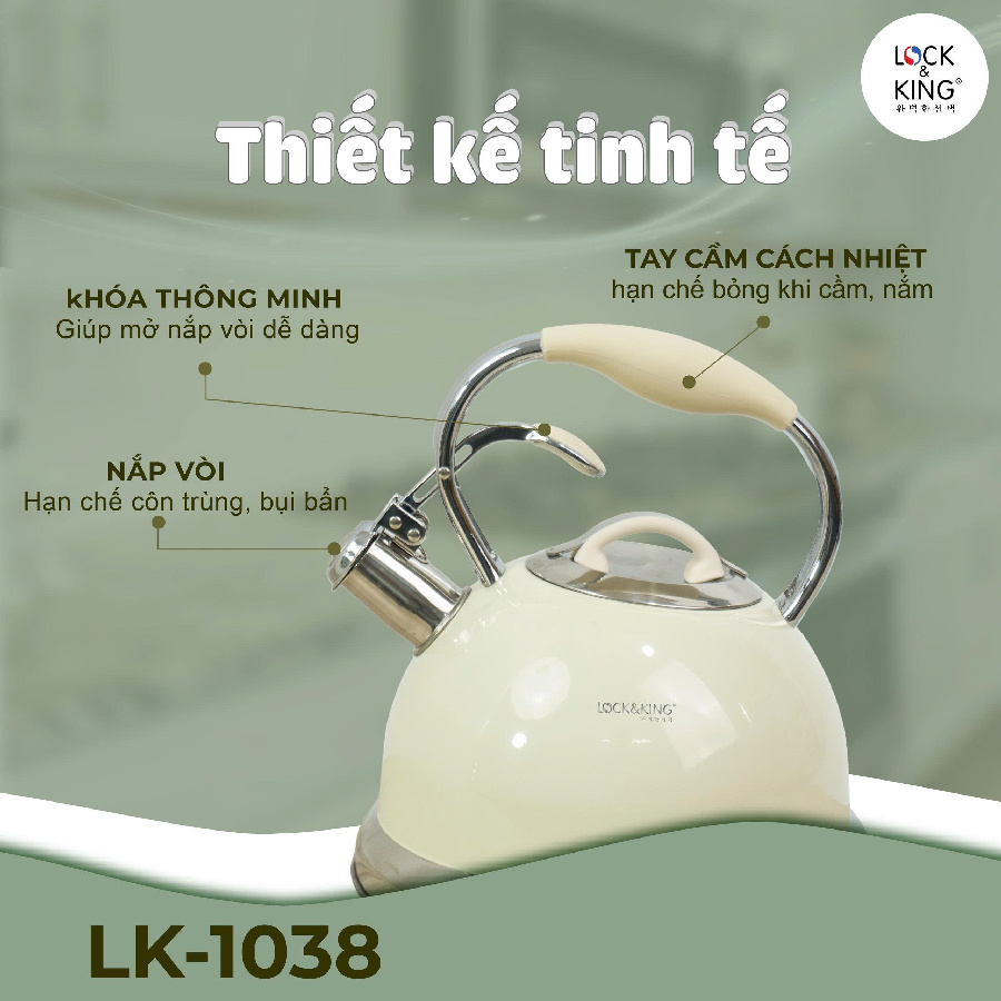 Ấm Đun Nước Cao Cấp Lock&King LK-1038 thiết kế tinh tế