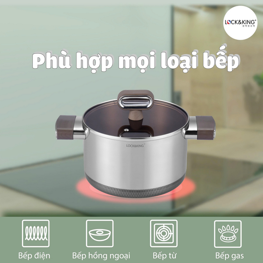 Nồi Titanium Cao Cấp Lock&King LK-3124 phù hợp mọi loại bếp