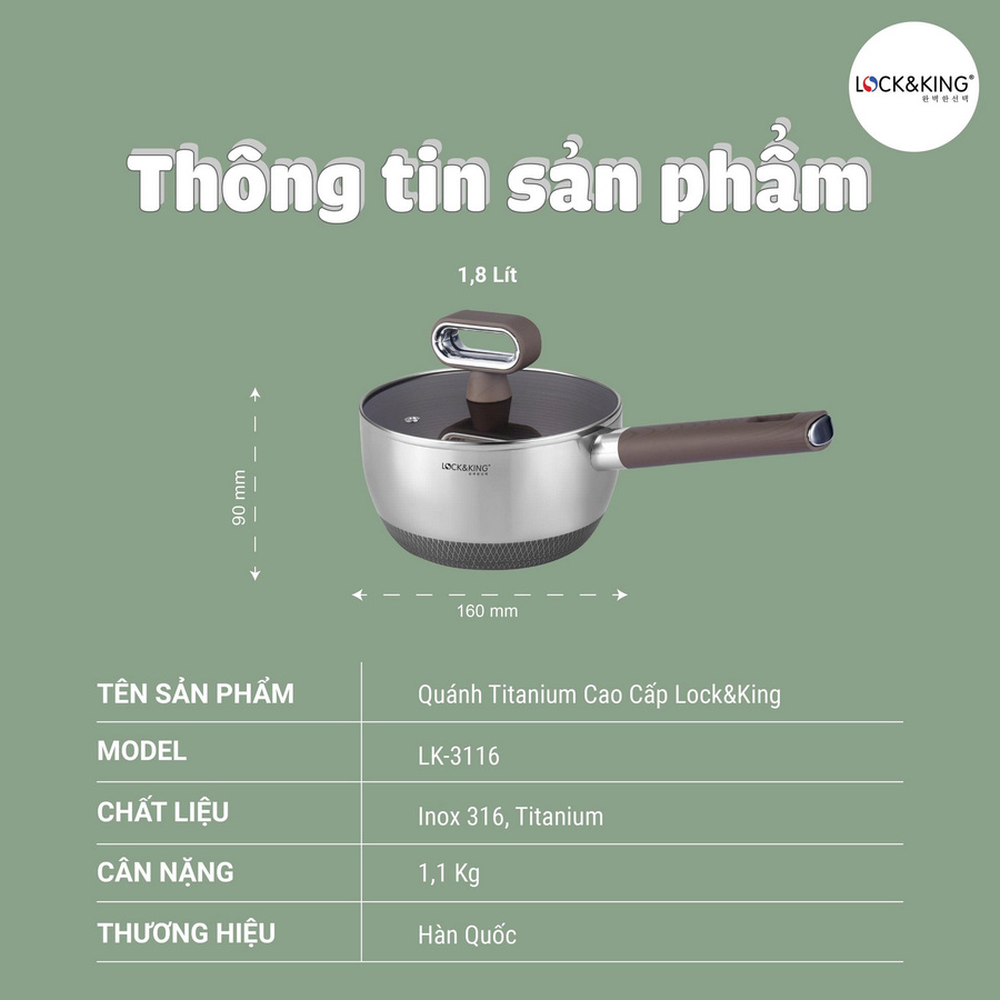 Thông tin về Quánh Titanium Cao Cấp Lock&King LK-3116