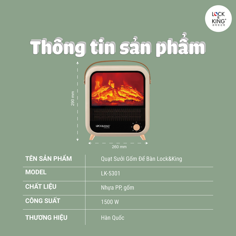 Thông tin về Quạt sưởi để bàn Lock&King LK-5301