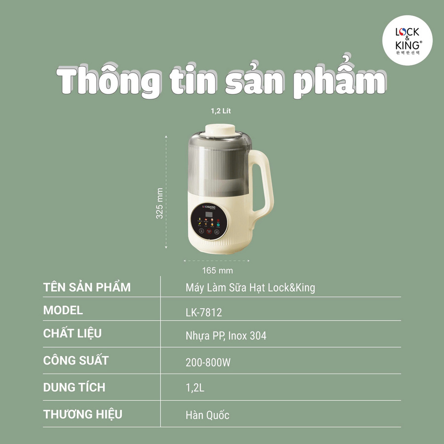 Thông tin về Máy làm sữa hạt Lock&King LK-7812