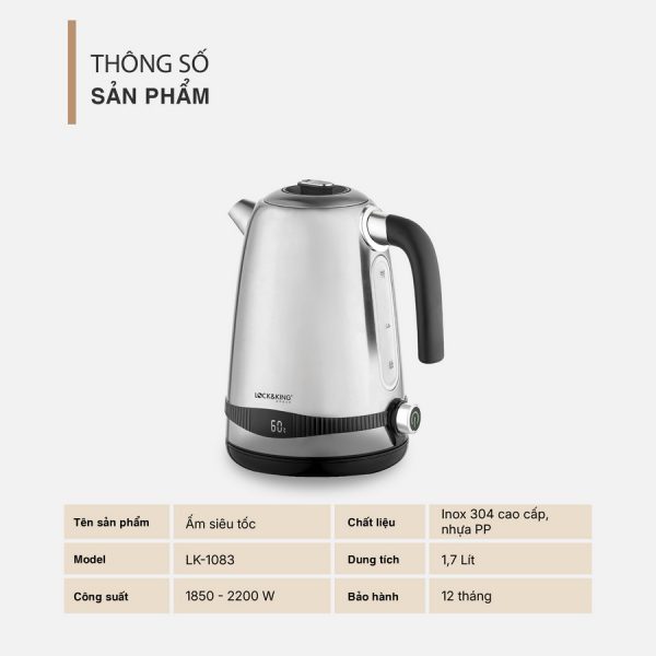 Ấm Siêu Tốc Lock&King LK-1083 – Sôi Nhanh, Bền Lâu, Chuẩn Hàn