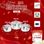Bộ Nồi Inox 5 Đáy Cao Cấp Lock&King LK-338