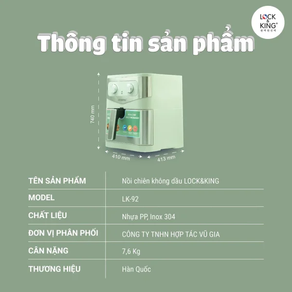 Nồi Chiên Không Dầu Lock&King LK-92