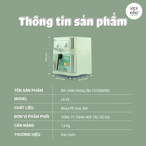 Nồi Chiên Không Dầu Lock&King LK-92