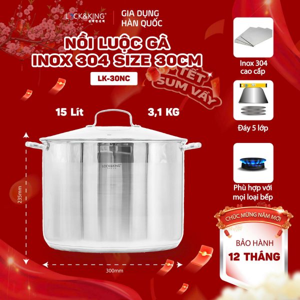 Nồi Luộc Gà Inox Cao Cấp Lock&King LK-30NC