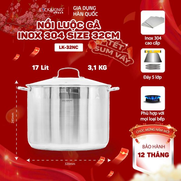 Nồi Luộc Gà Inox Cao Cấp Lock&King LK-32NC