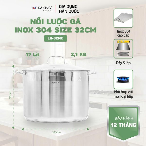 Nồi Luộc Gà Inox Cao Cấp Lock&King LK-32NC