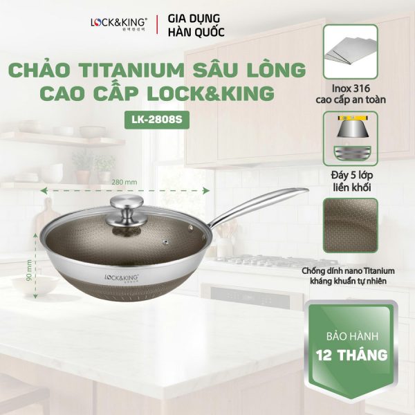 Chảo Sâu Titanium Lock&King LK-2808S