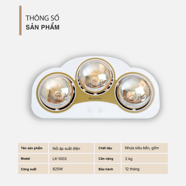 Đèn Sưởi Nhà Tắm 3 Bóng Cao Cấp Lock&King LK-1003