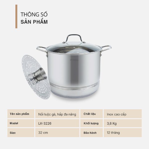 Nồi Luộc Gà, Hấp Đa Năng Lock&King LK-3226