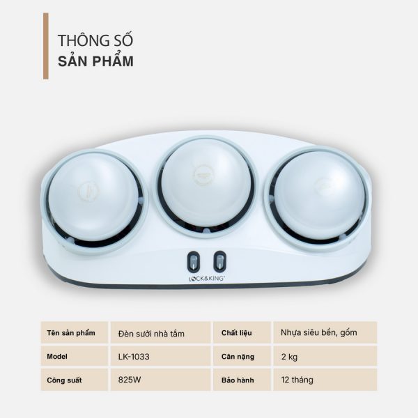 Đèn Sưởi Nhà Tắm 3 Bóng Lock&King LK-1033