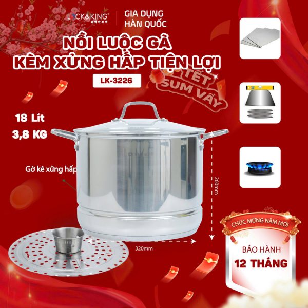 Nồi Luộc Gà, Hấp Đa Năng Lock&King LK-3226