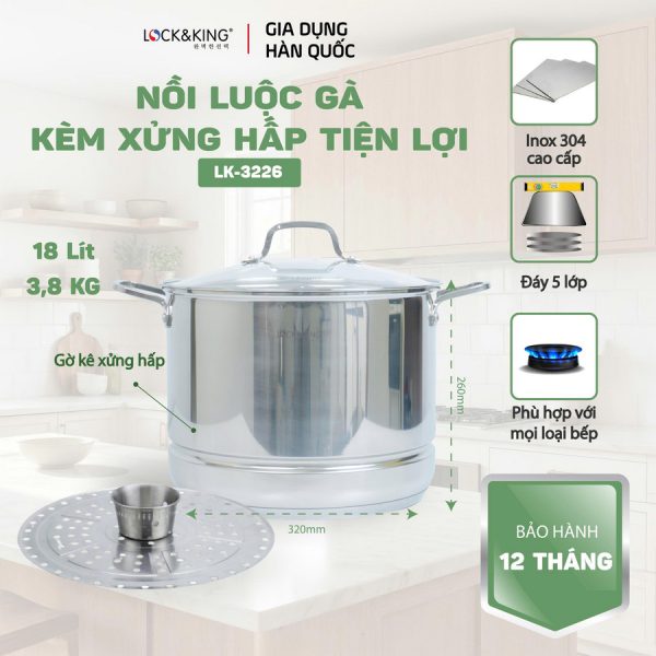 Nồi Luộc Gà, Hấp Đa Năng Lock&King LK-3226