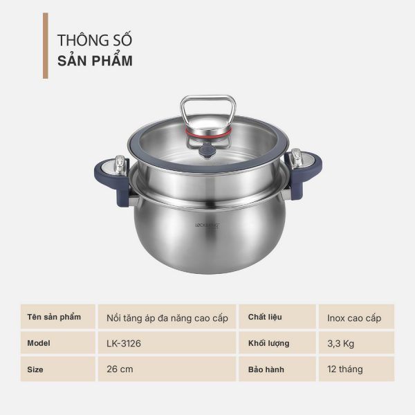 Nồi Tăng Áp, Hấp Cao Cấp Lock&King LK-3126