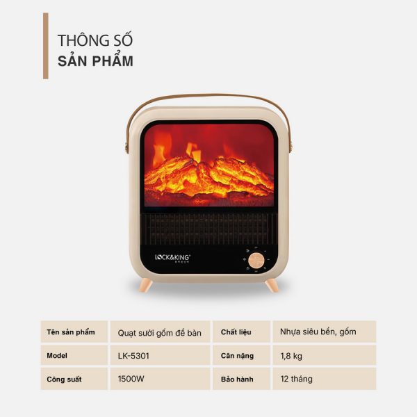Quạt Sưởi Để Bàn Lock&King LK-5301