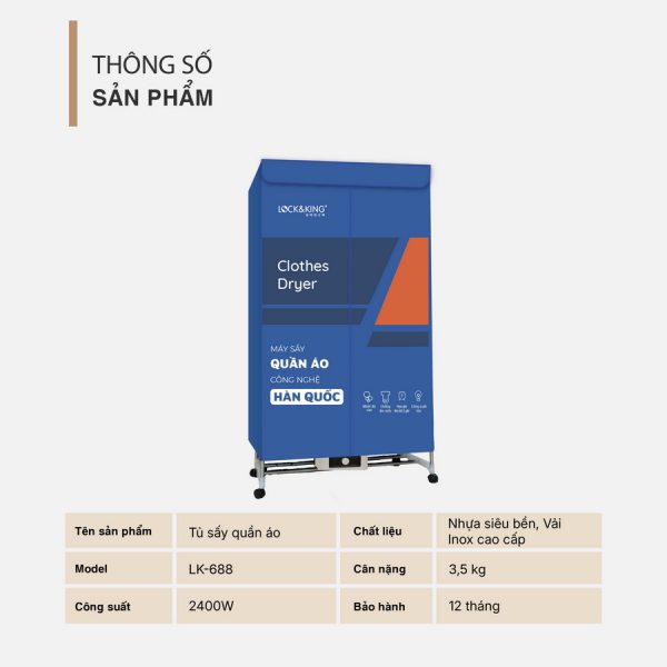 Tủ Sấy Quần Áo Cao Cấp Lock&King LK-688