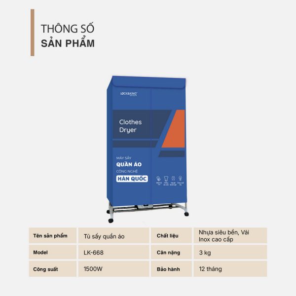 Tủ Sấy Quần Áo Cao Cấp Lock&King LK-668