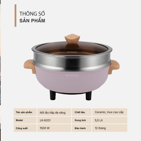 Nồi Lẩu Hấp Đa Năng Lock&King LK-6201