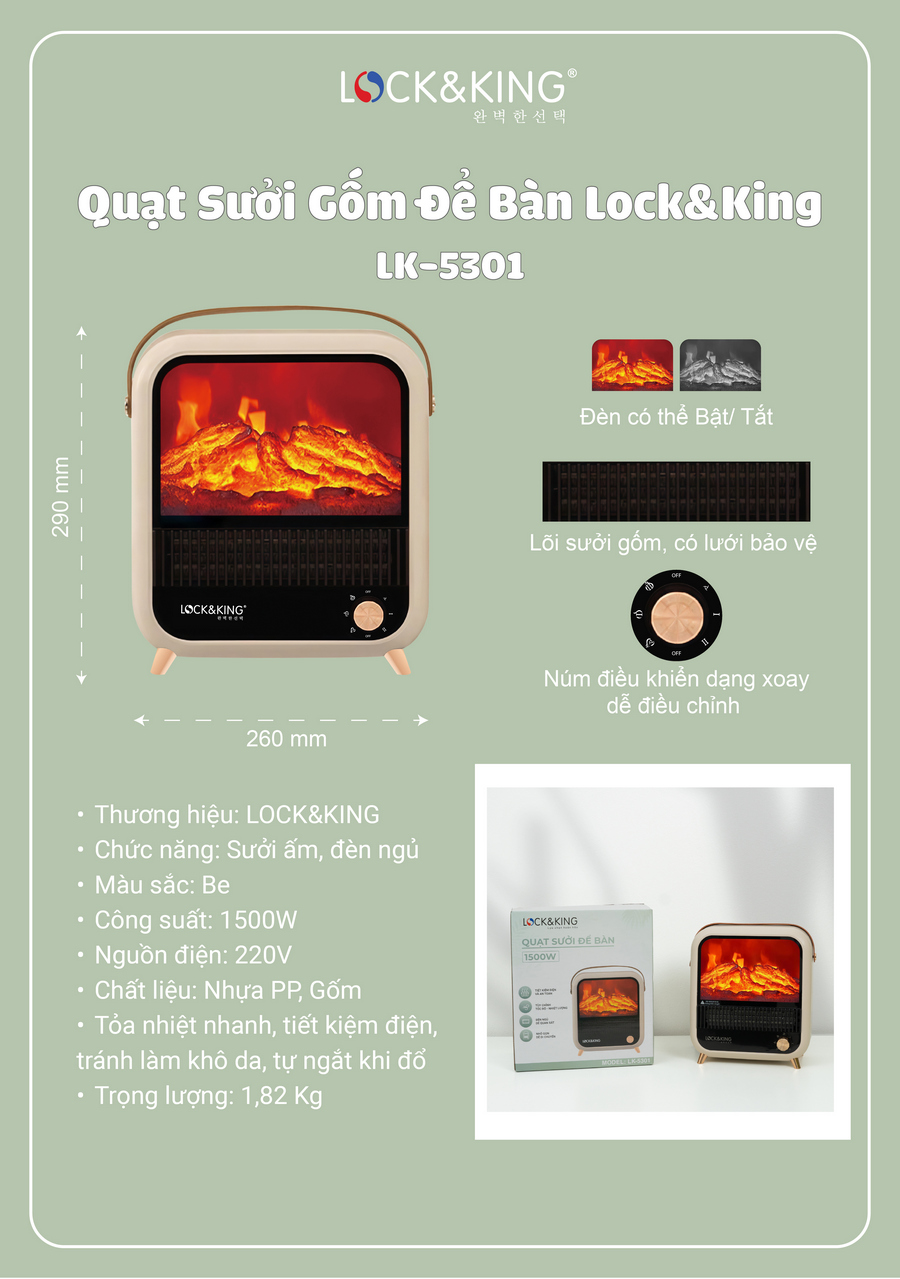 Quạt Sưởi Để Bàn Lock&King LK-5301