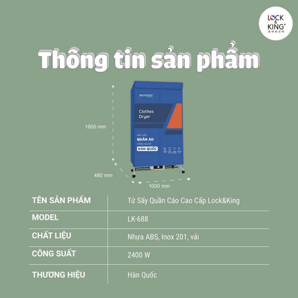 Tủ Sấy Quần Áo Cao Cấp Lock&King LK-688