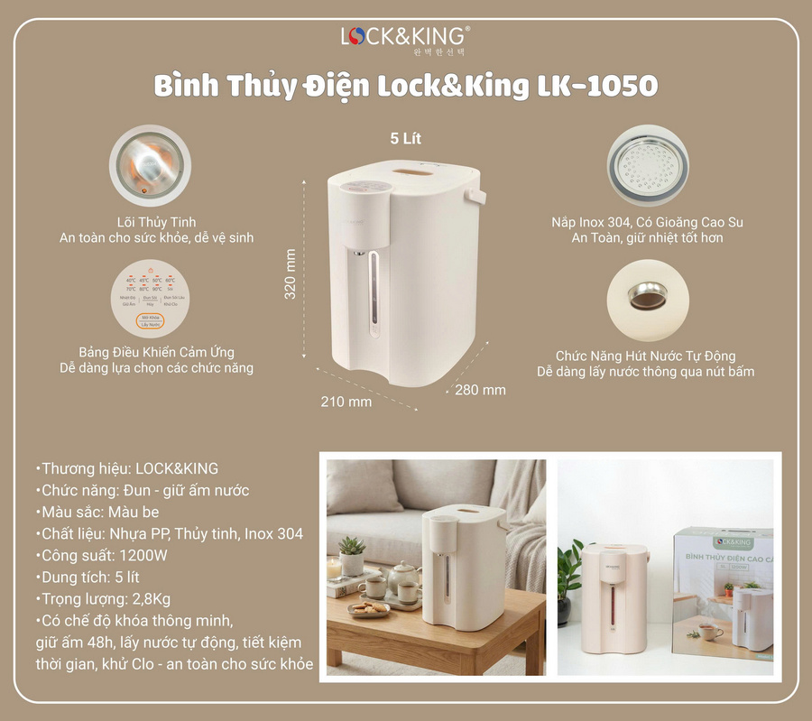 Bình Thủy Điện Lock&King LK-1050