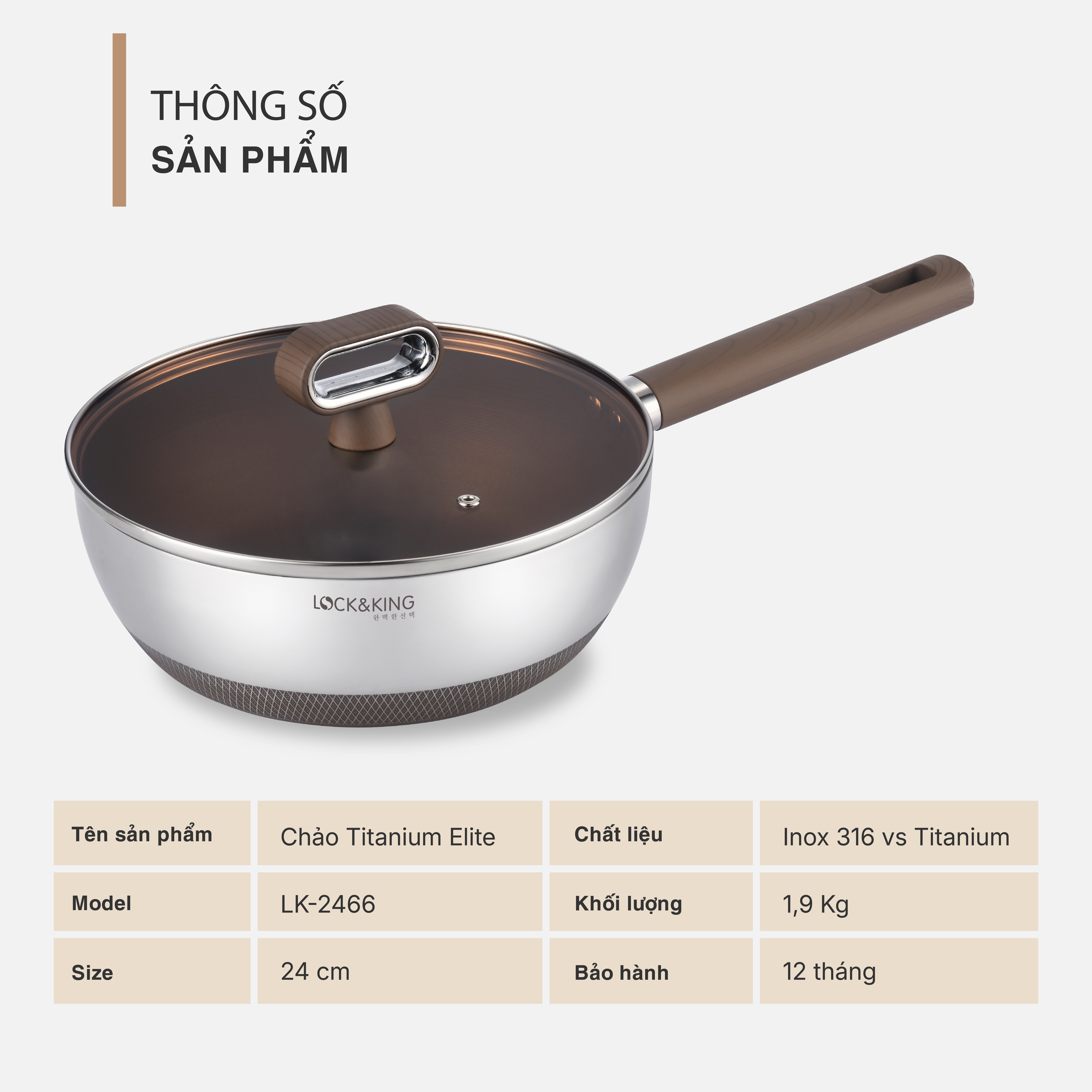 Chảo Titanium Elite Lock&King LK-2466S